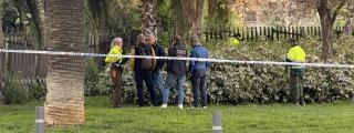 Agentes y mandos de la División de Investigación Criminal (DIC) de los Mossos d'Esquadra junto operarios de parques y jardines durante el dispositivo de búsqueda en los matorrales cercanos al bar Kibo