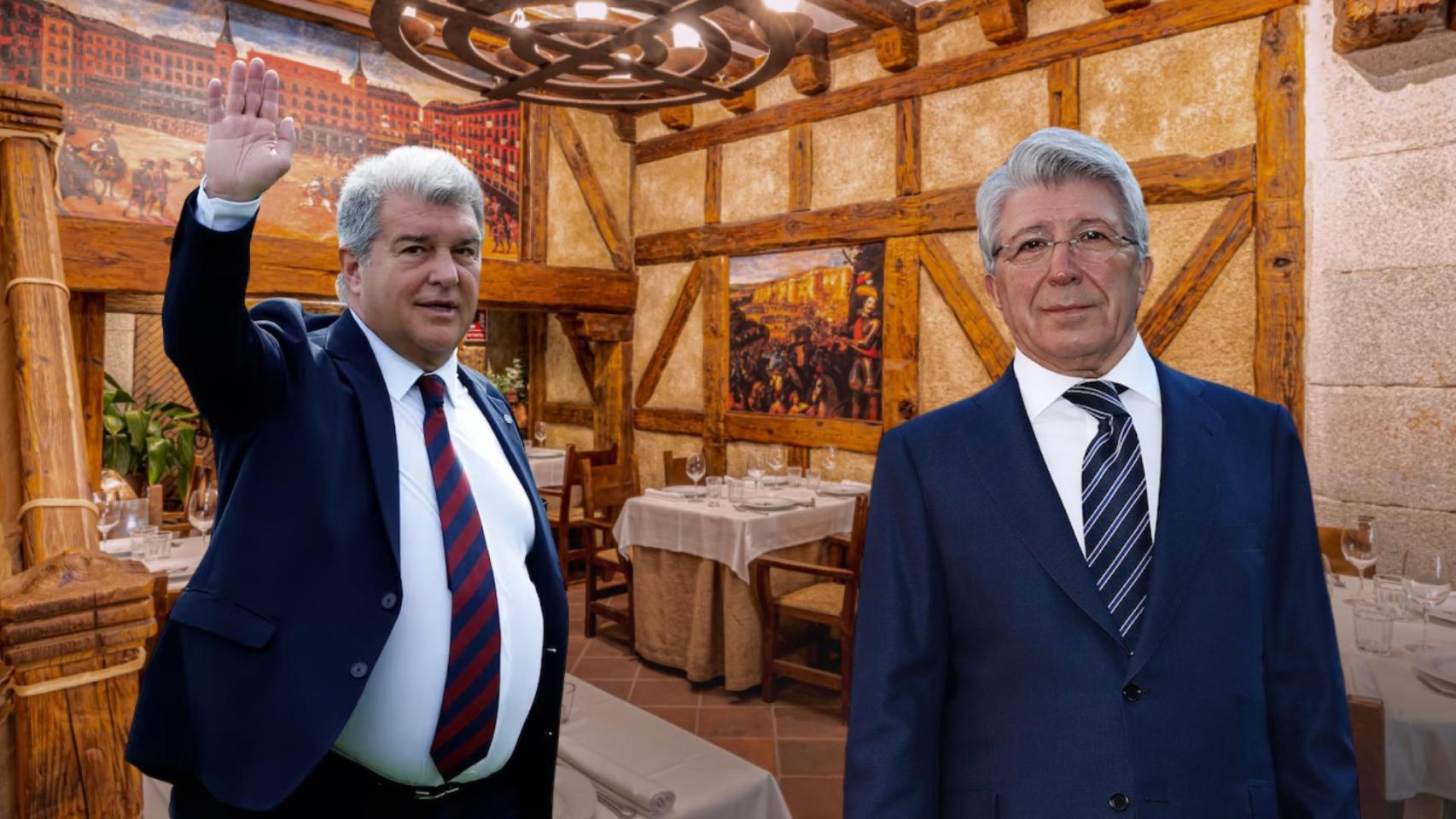 Joan Laporta y Enrique Cerezo con La Taberna del Capitán Alatriste en un fotomontaje