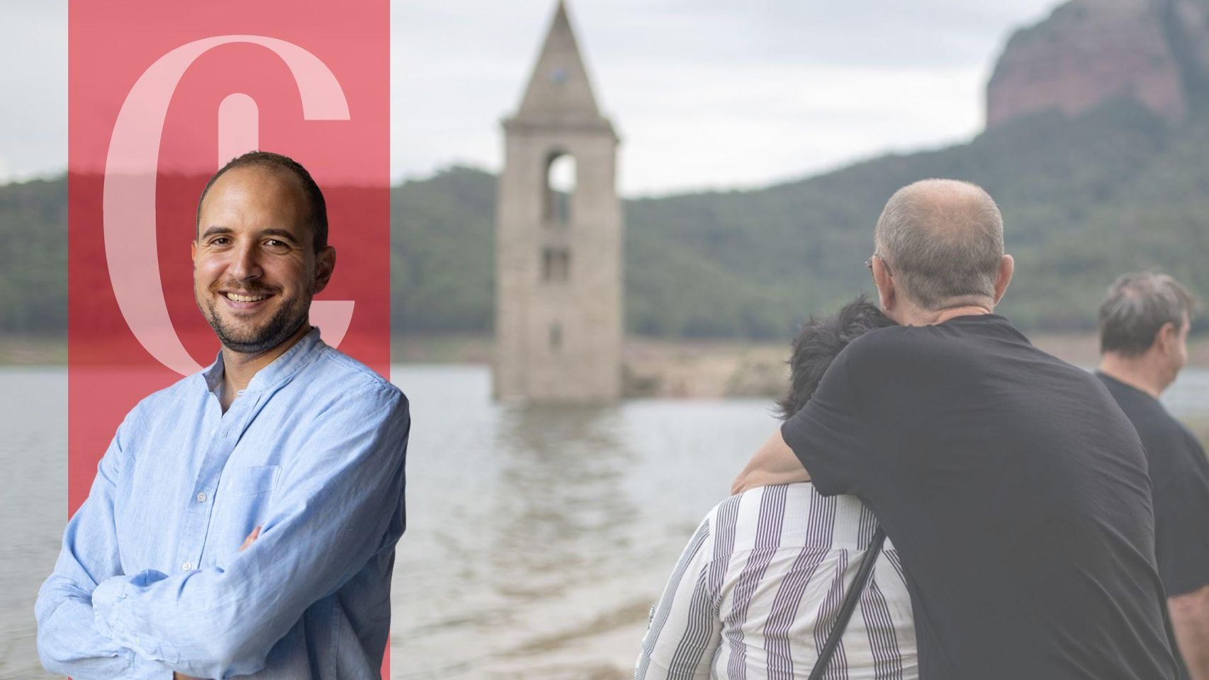 Gerard Mateo y el pantano de Sau medio lleno