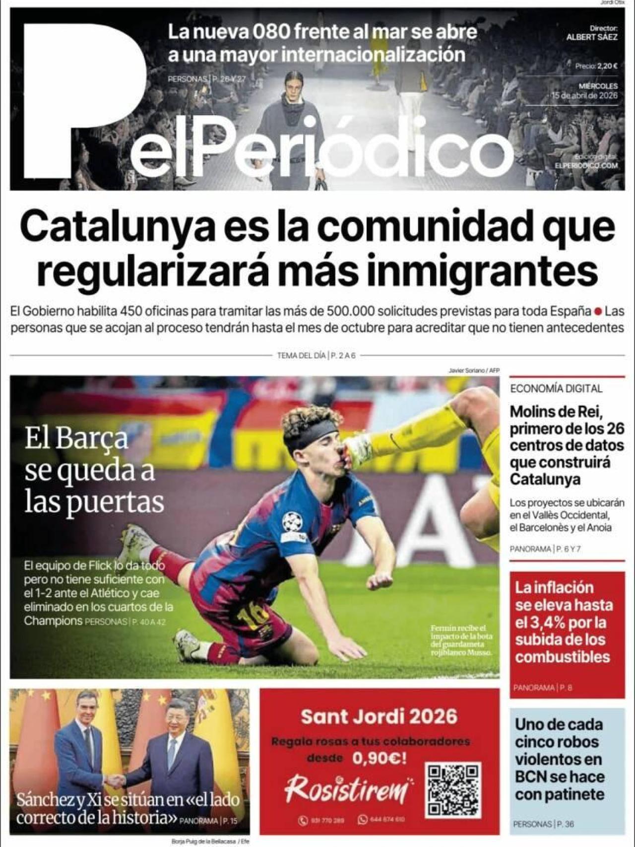 Portada d'El Periódico el 15 d'abril