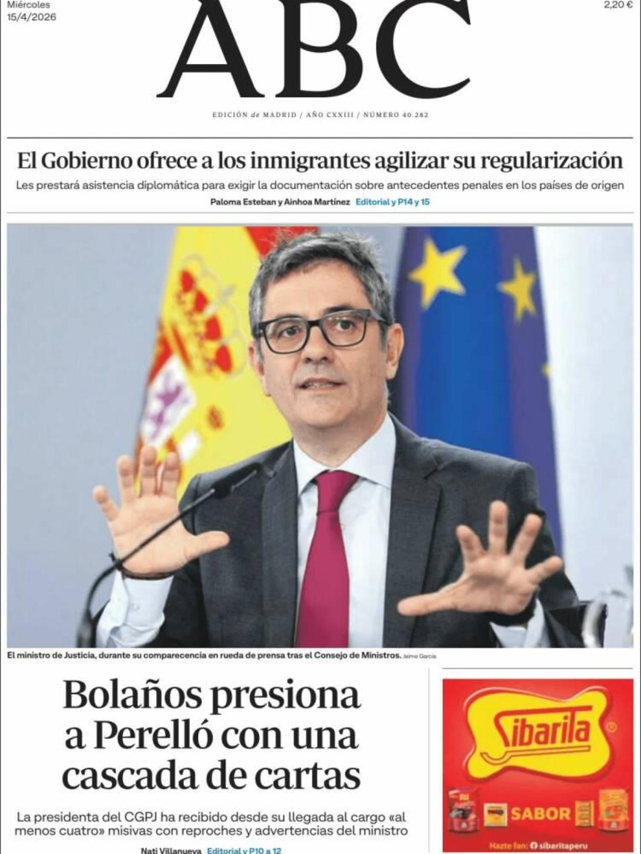 Portada d'ABC el 15 d'abril