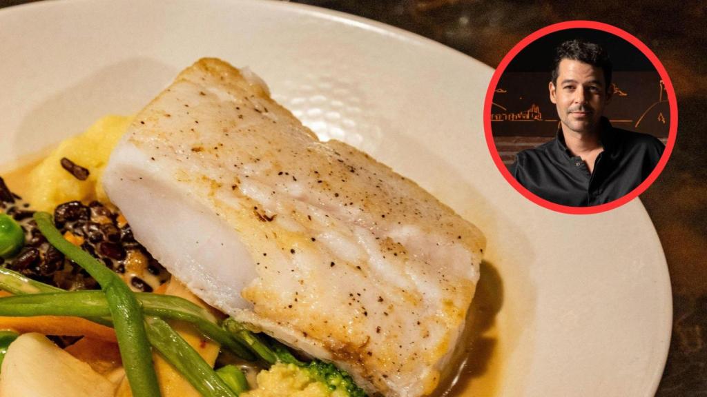 Diego Sánchez y plato de bacalao