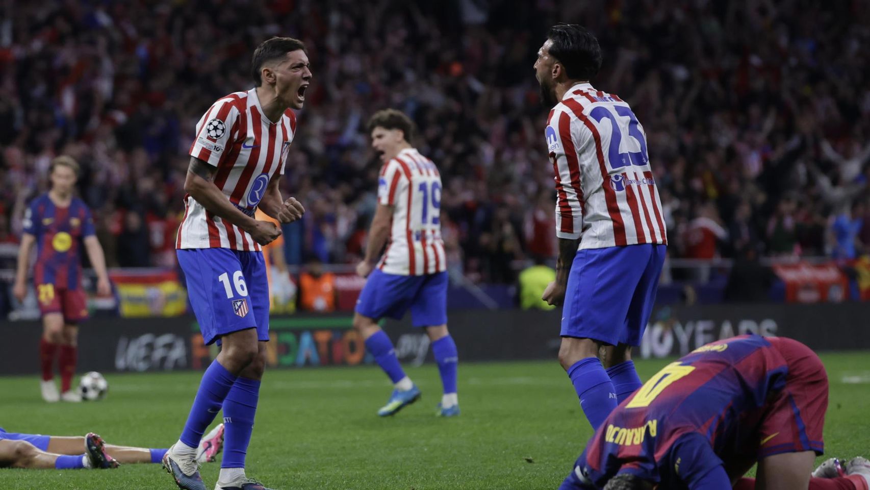 El Atlético de Madrid celebra el pase a las semifinales de la Champions
