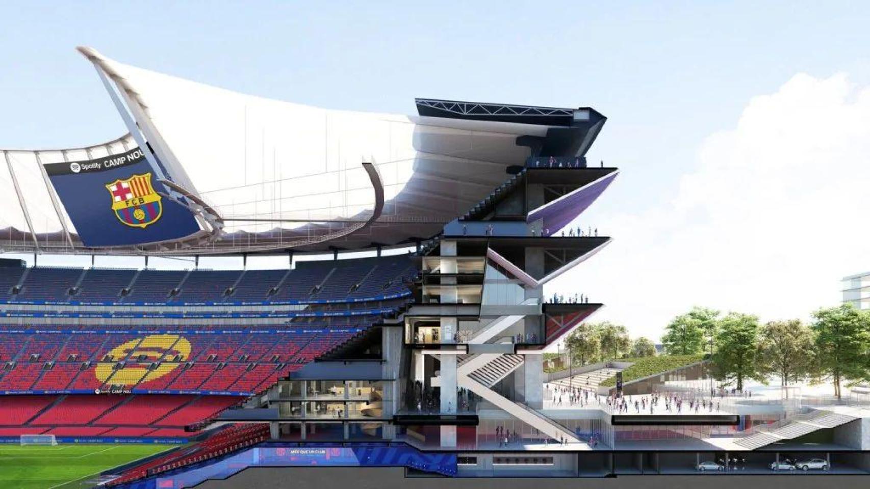 Render con la estructura del Spotify Camp Nou por plantas 