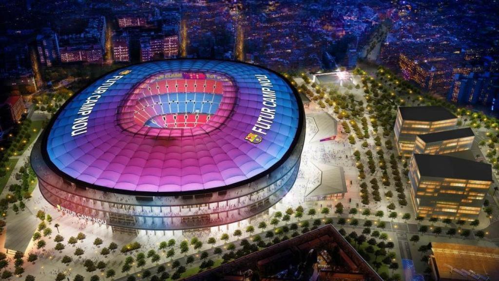 El render del nuevo Camp Nou que presentó Bartomeu: con el nombre en la cubierta e iluminado por la noche