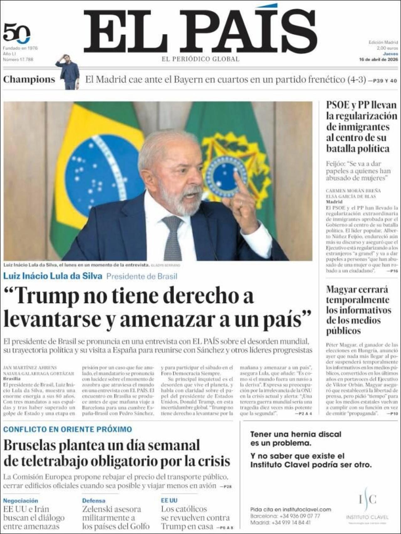 Portada de 'El País' el 16 d'abril