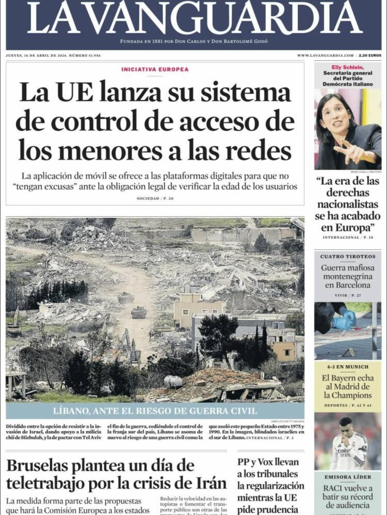 Portada de 'La Vanguardia' el 16 d'abril