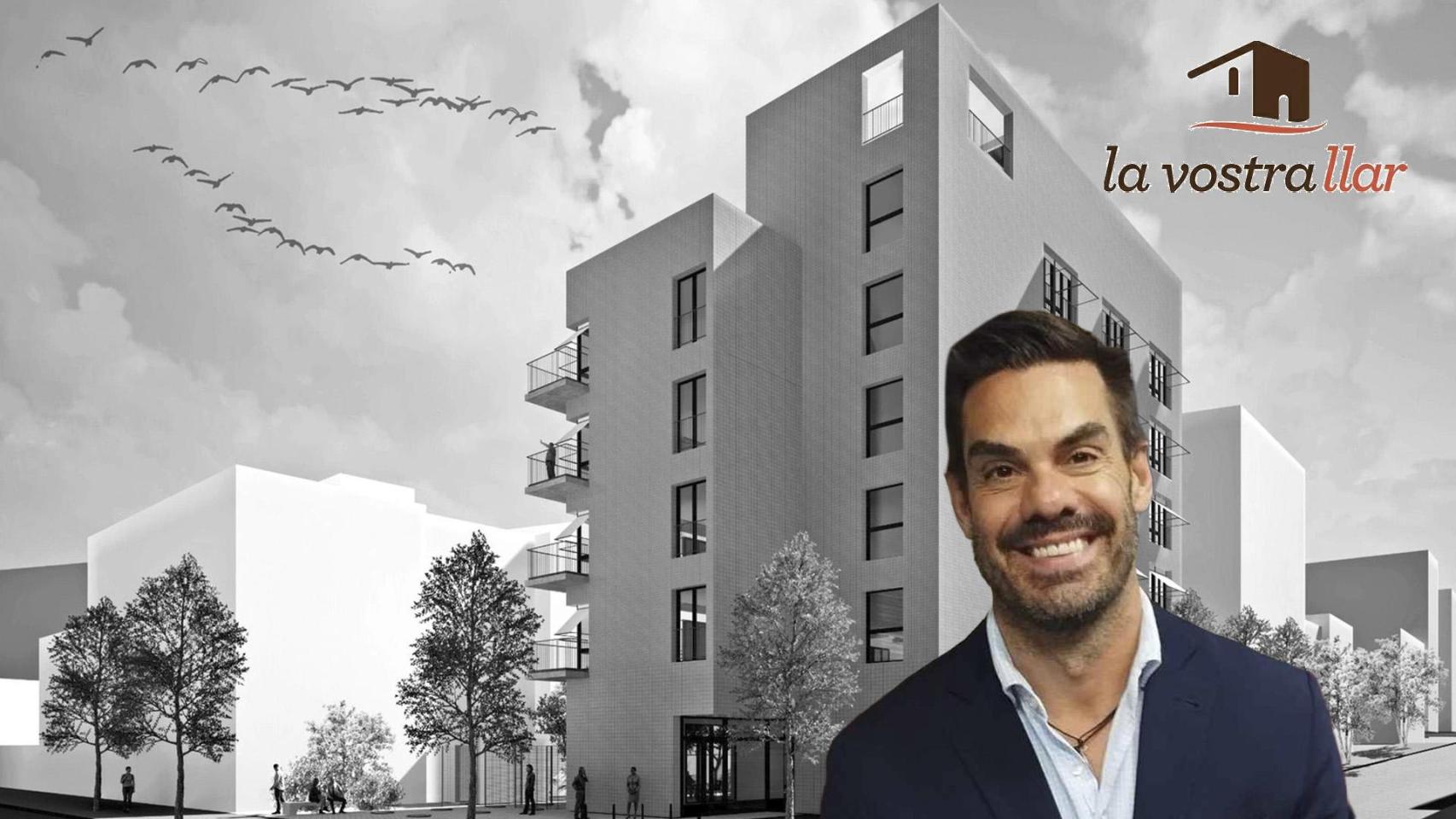 Render de la nueva residencia de la calle Pallars, logo de La Vostra Llar y rostro de Marc Cucala, CEO del grupo