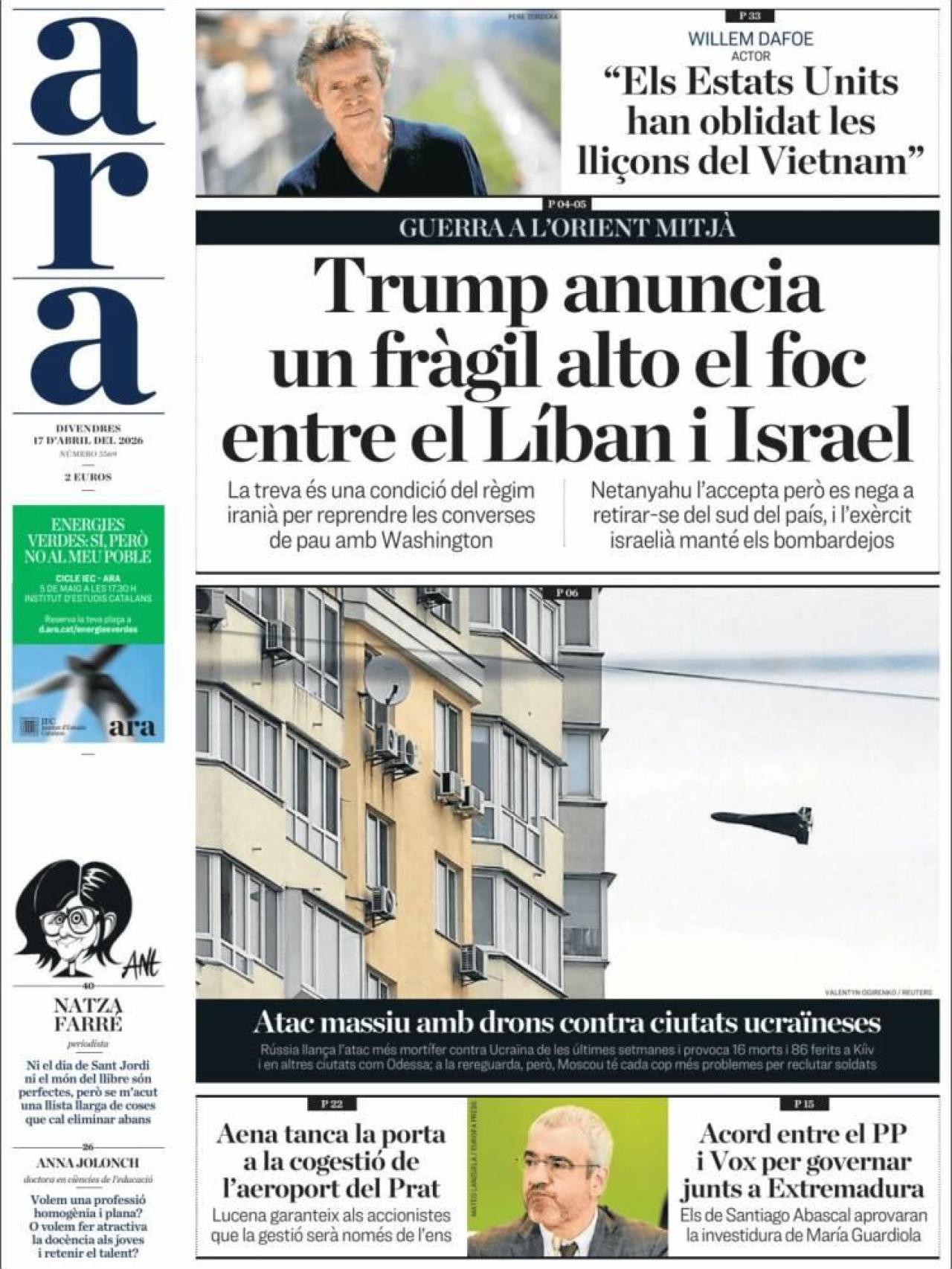 Portada d'Ara el 17 d'abril