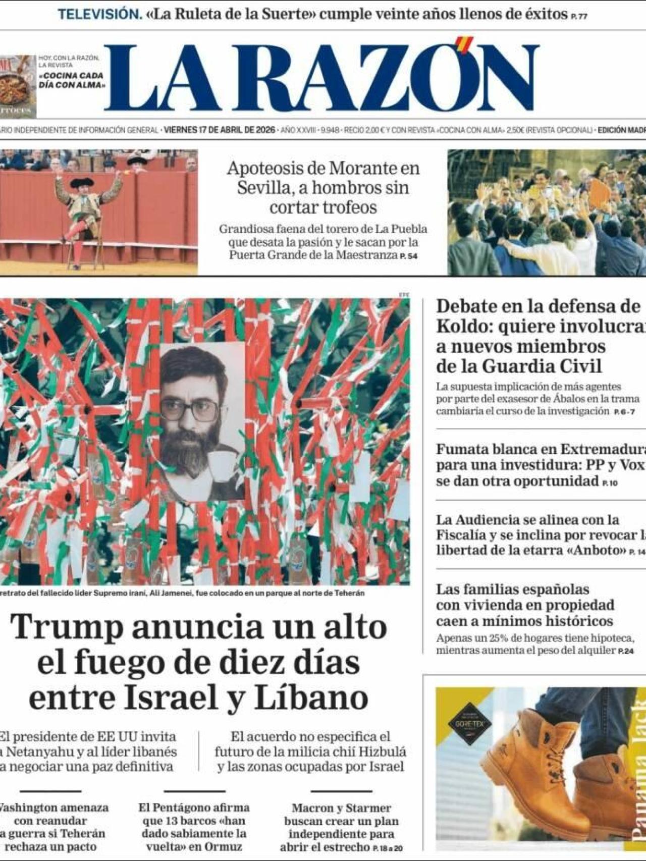 Portada de 'La Razón' el 17 d'abril