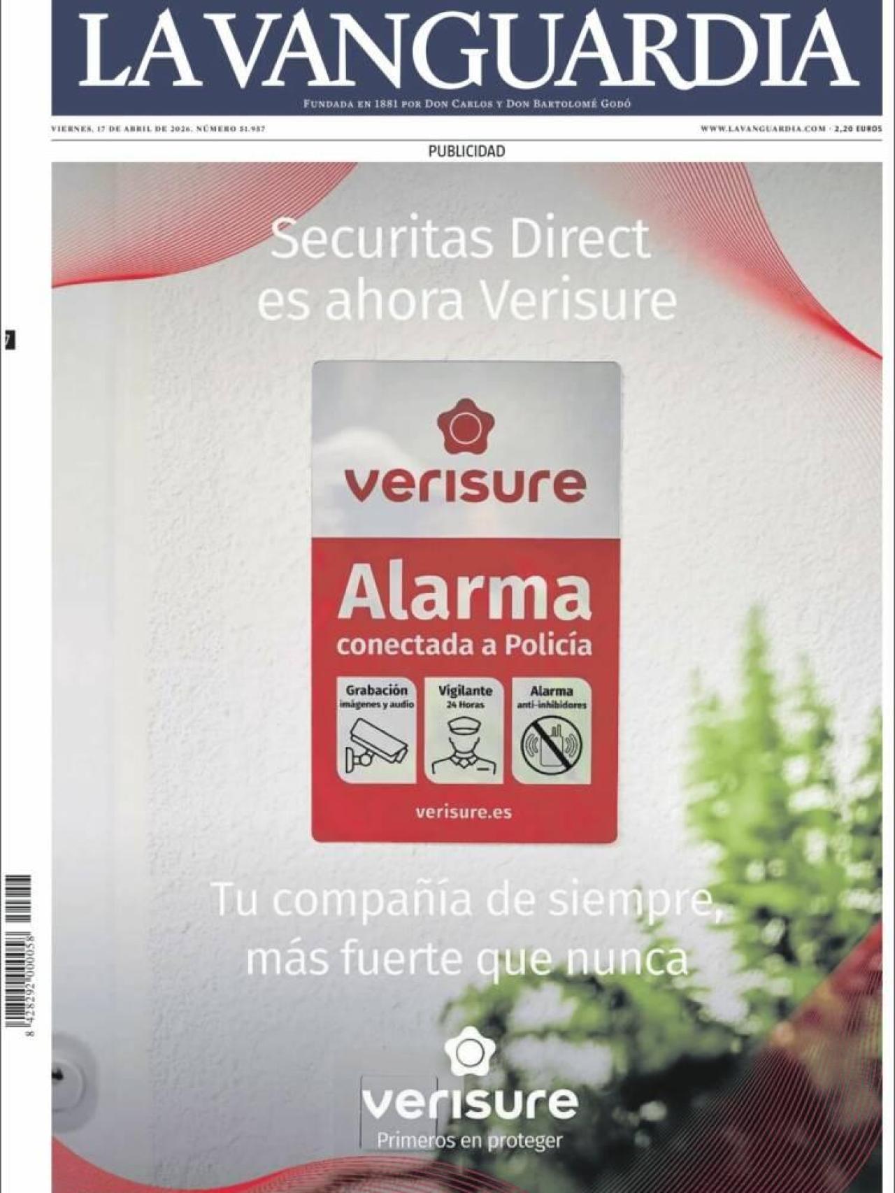 Portada de 'La Vanguardia' el 17 d'abril