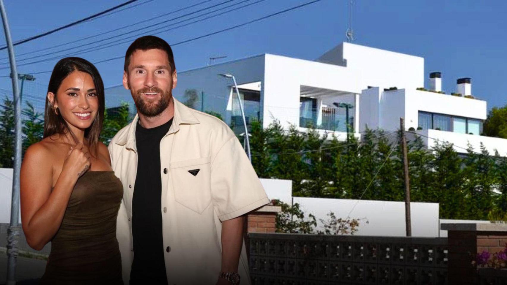 Leo Messi y Antonella Roccuzzo, en un fotomontaje delante de una casa en Castelldefels