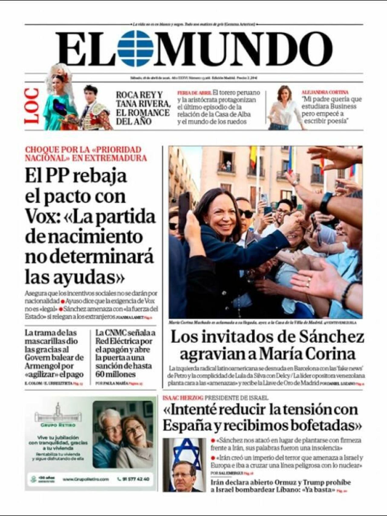 Portada de 'El Mundo' el 18 de abril
