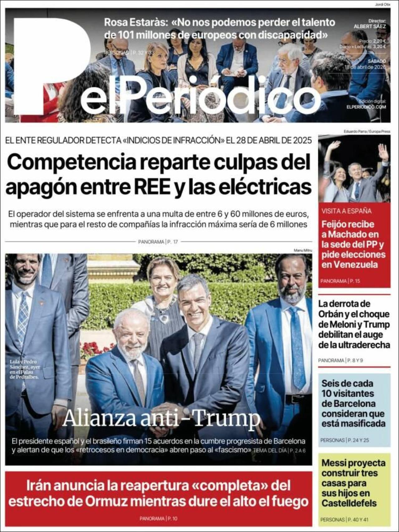 Portada d''El Periódico' el 18 d'abril