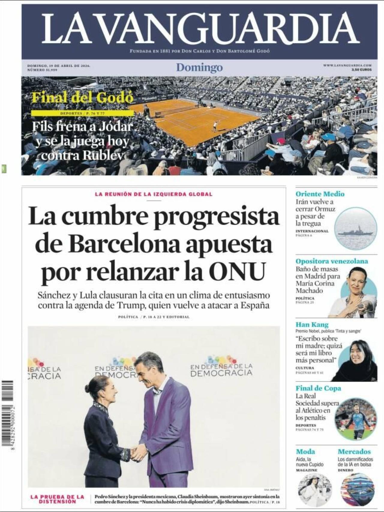 Portada de 'La Vanguardia' el 19 d'abril
