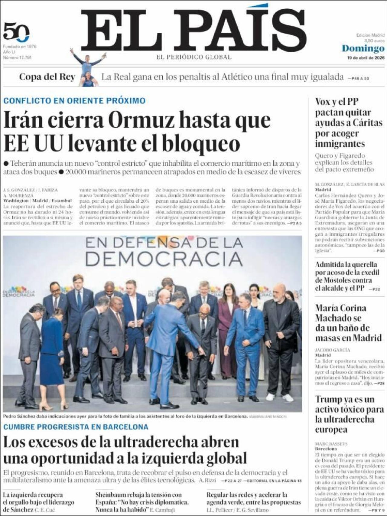 Portada de 'El País' el 19 d'abril