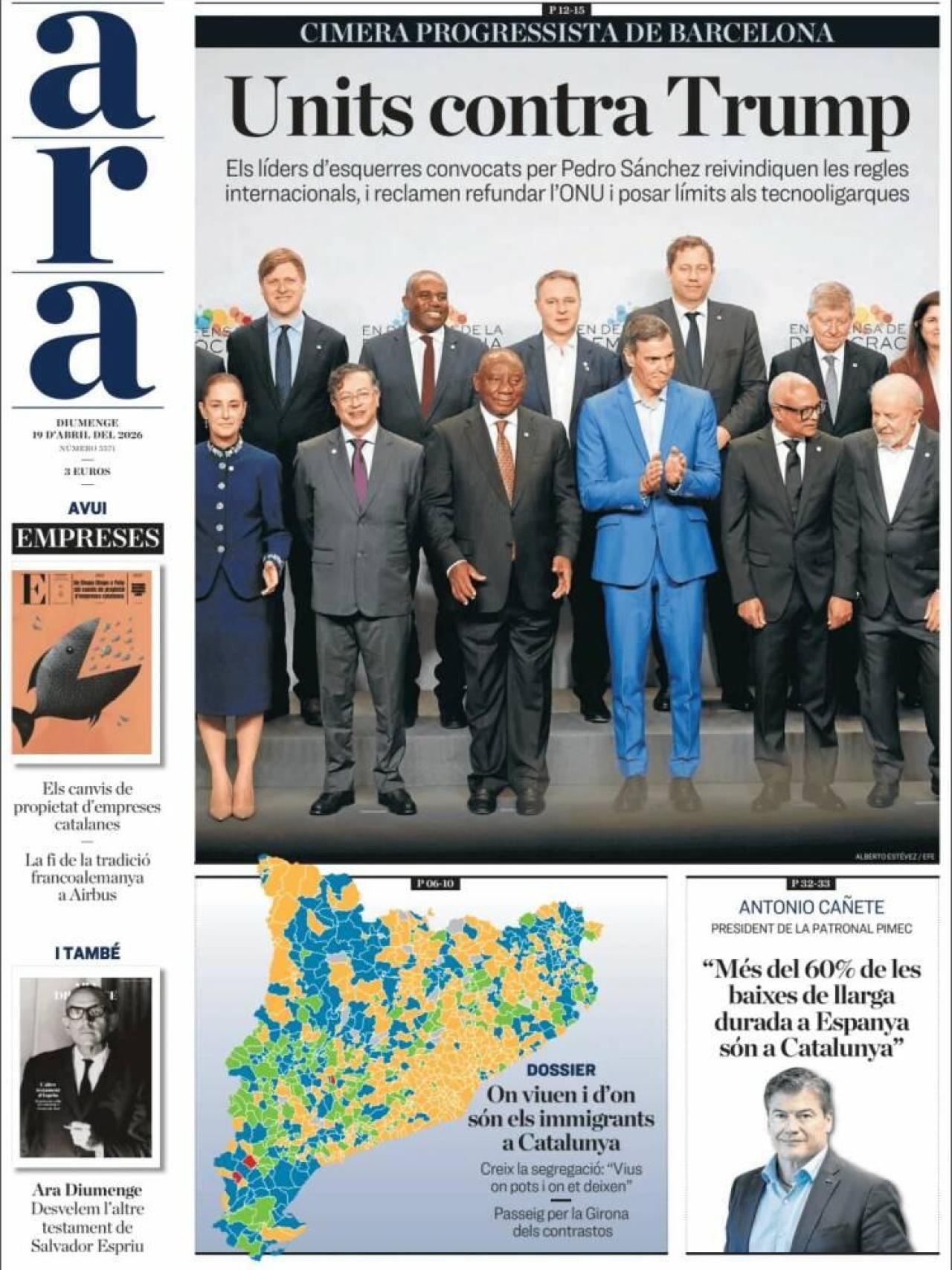 Portada de 'Ara' el 19 d'abril