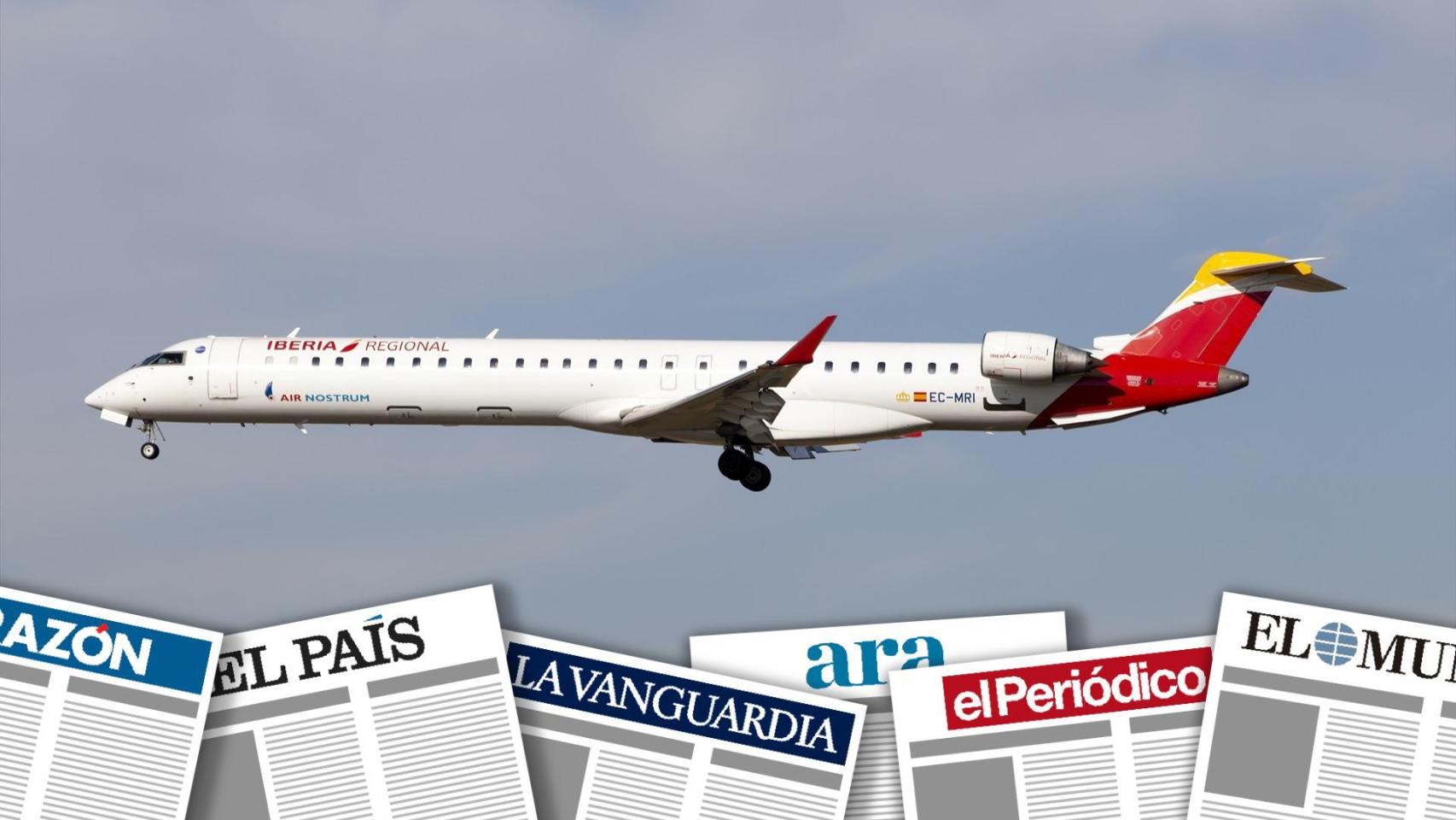 Montaje de primeras planas con un avión de Iberia