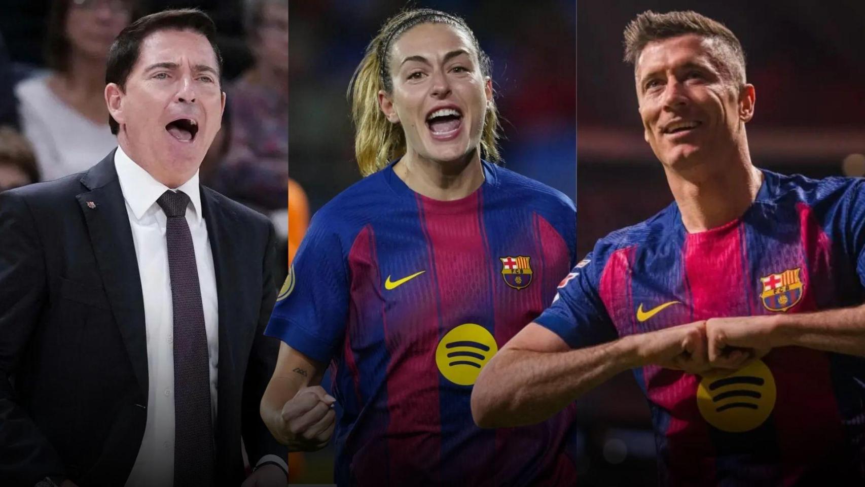 Xavi Pascual, Alexia Putellas y Robert Lewandowski en un montaje