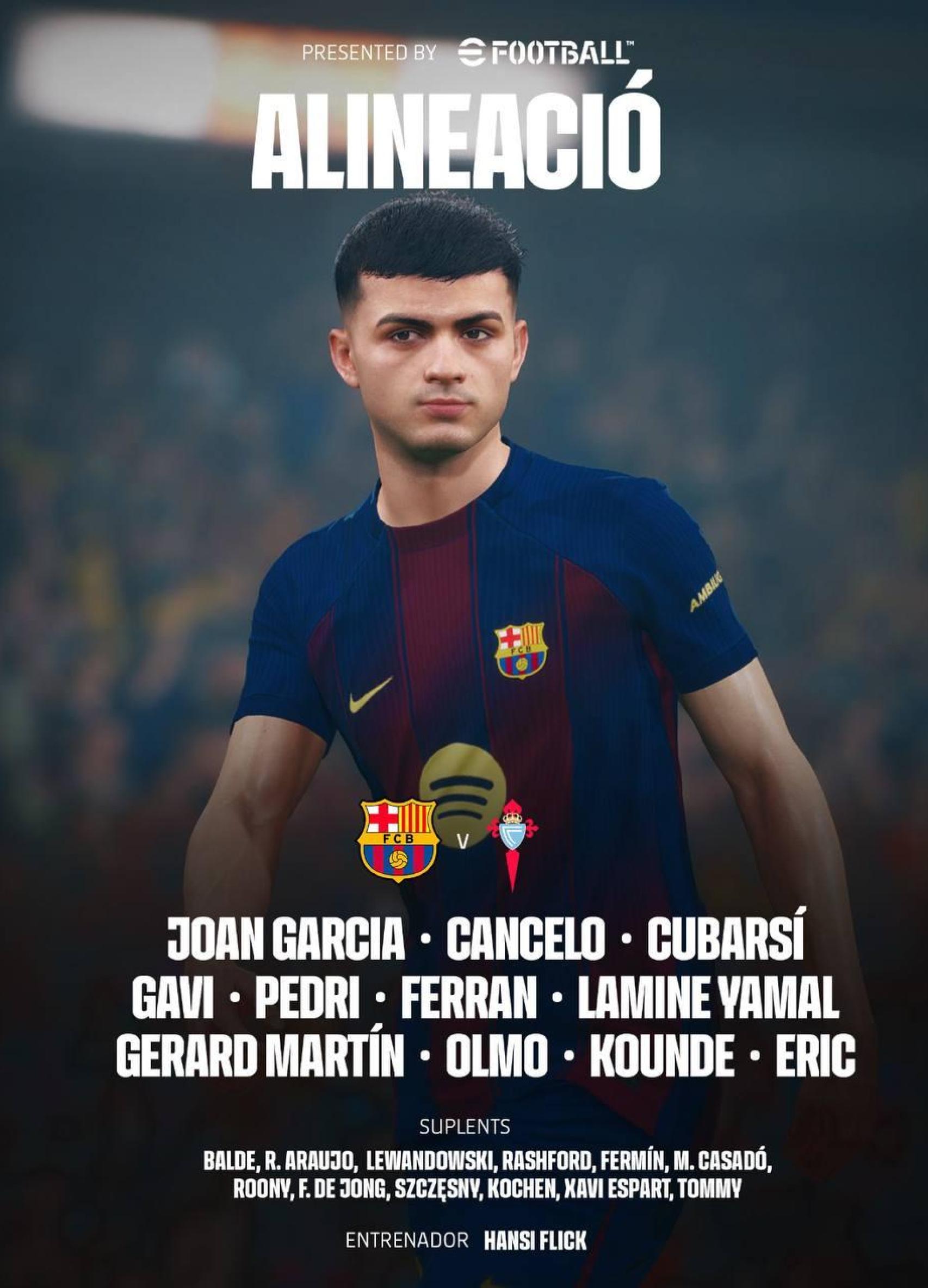 La alineación del Barça para el partido contra el Celta de Vigo
