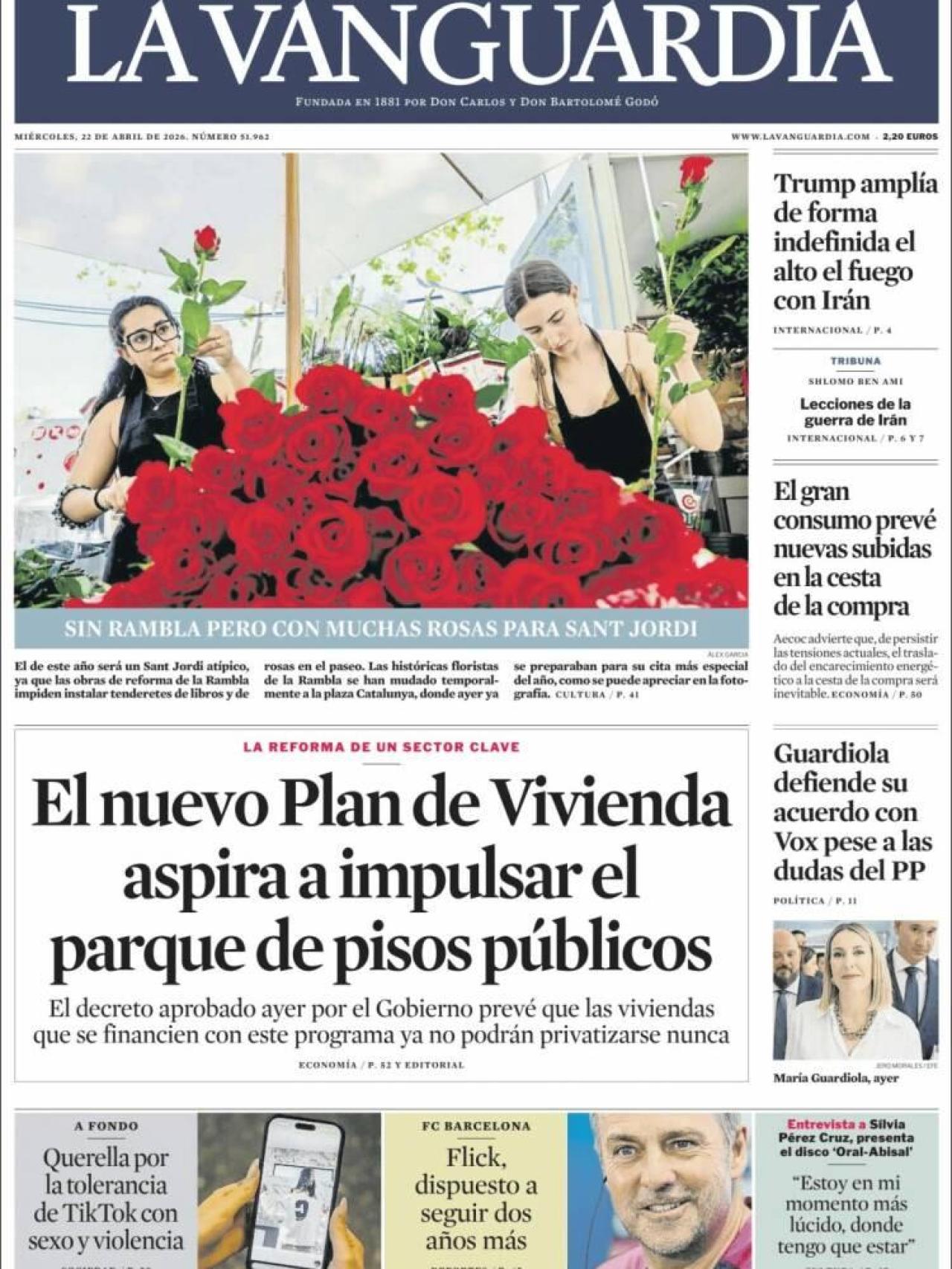 Portada de 'La Vanguardia' el 22 d'abril