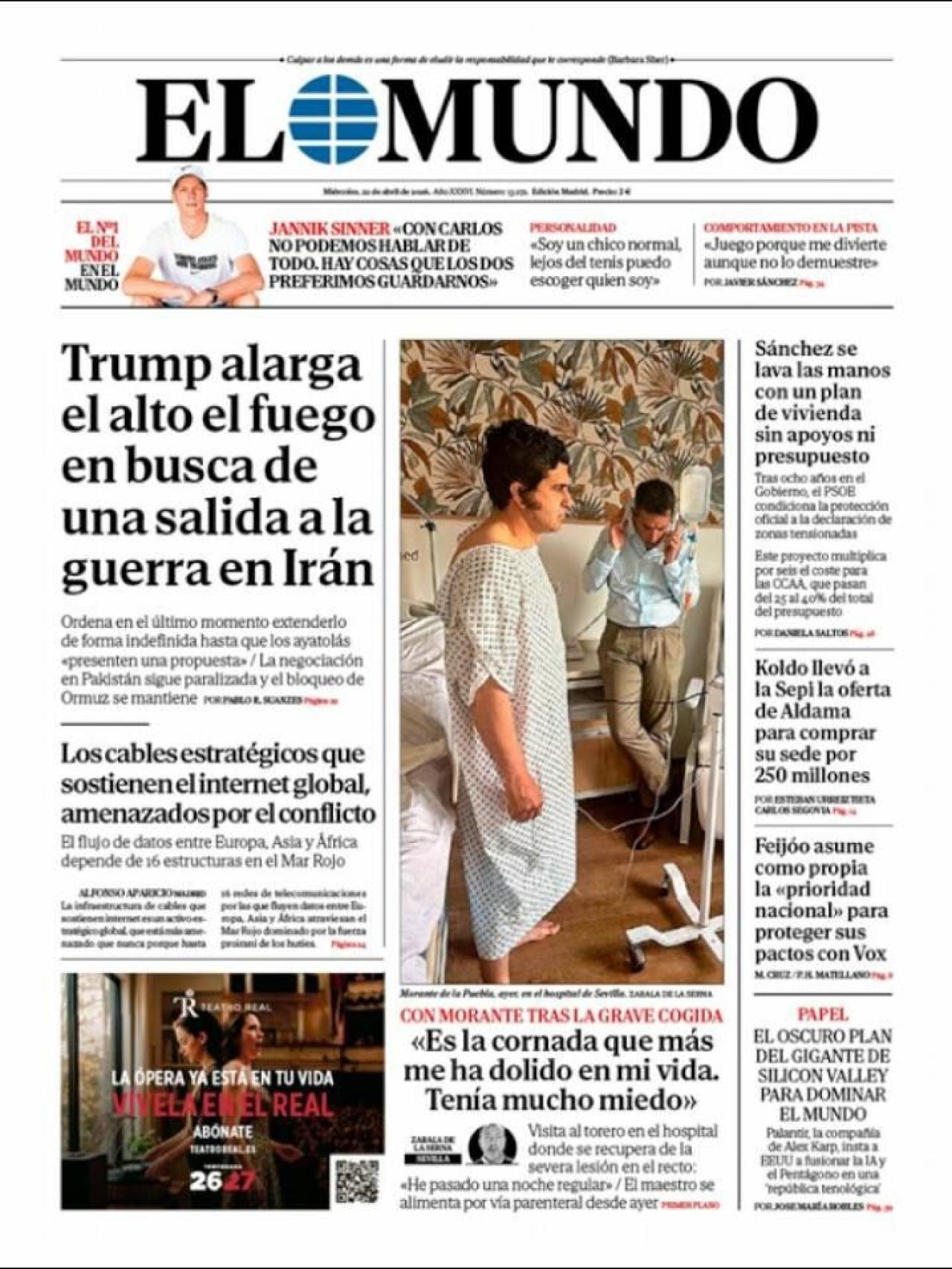 Portada de 'El Mundo' el 22 d'abril