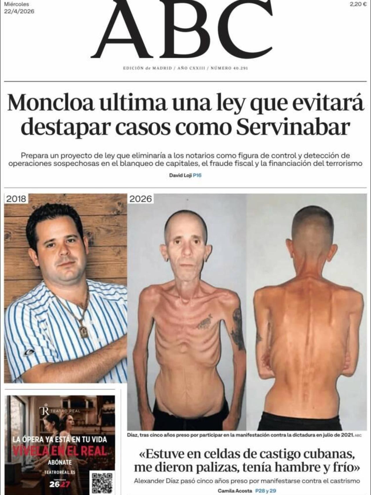 Portada de 'ABC' el 22 d'abril