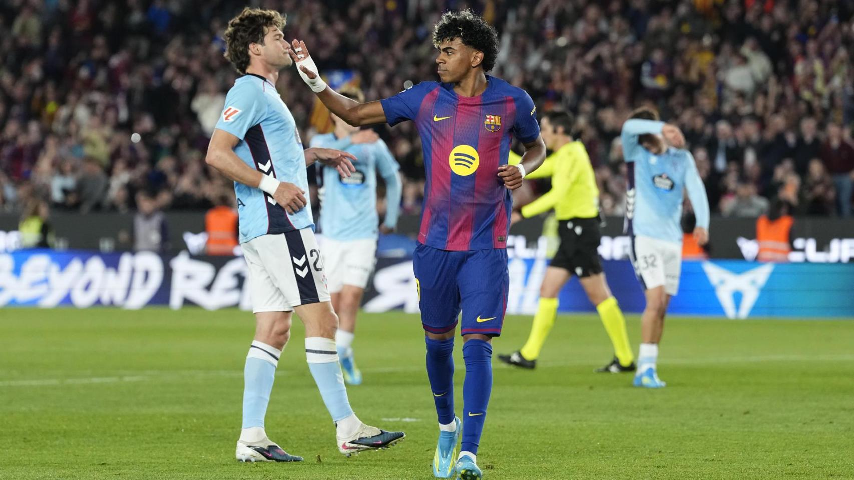 Lamine Yamal pide cambio tras marcar el gol al Celta