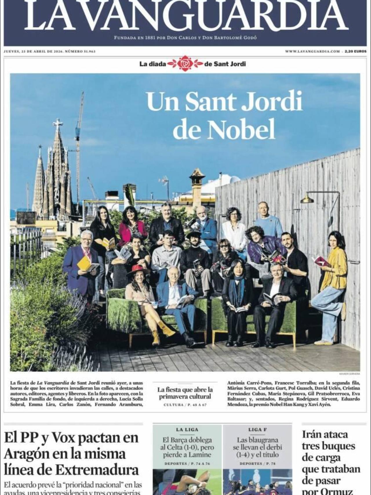 Portada de 'La Vanguardia' el 23 d'abril