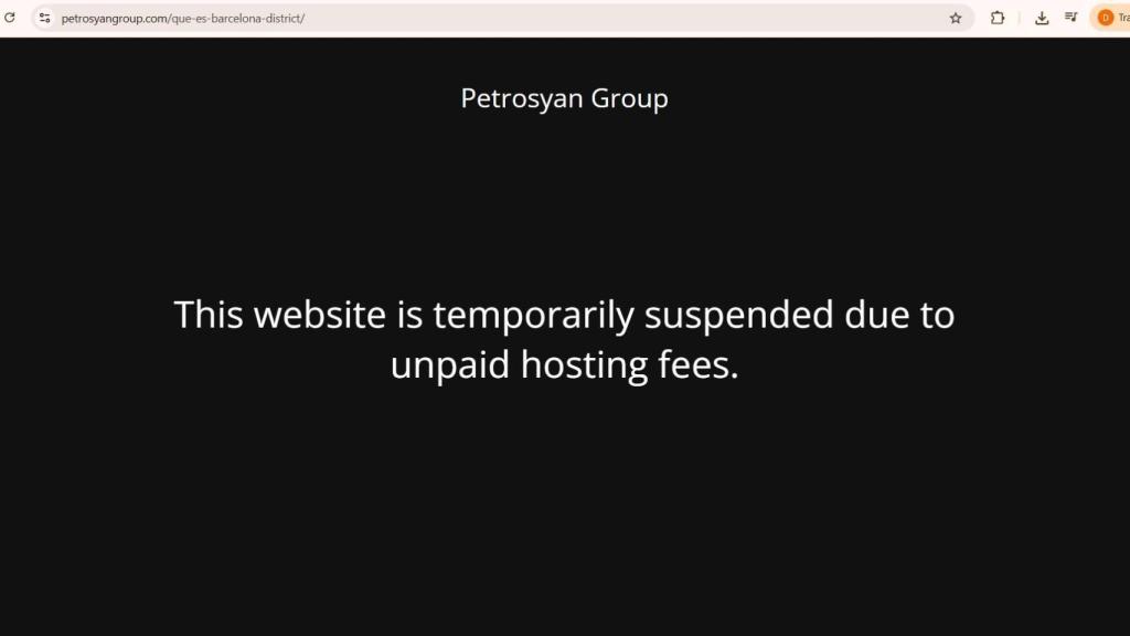 La pàgina de Petrosyan Group, suspesa per impagaments