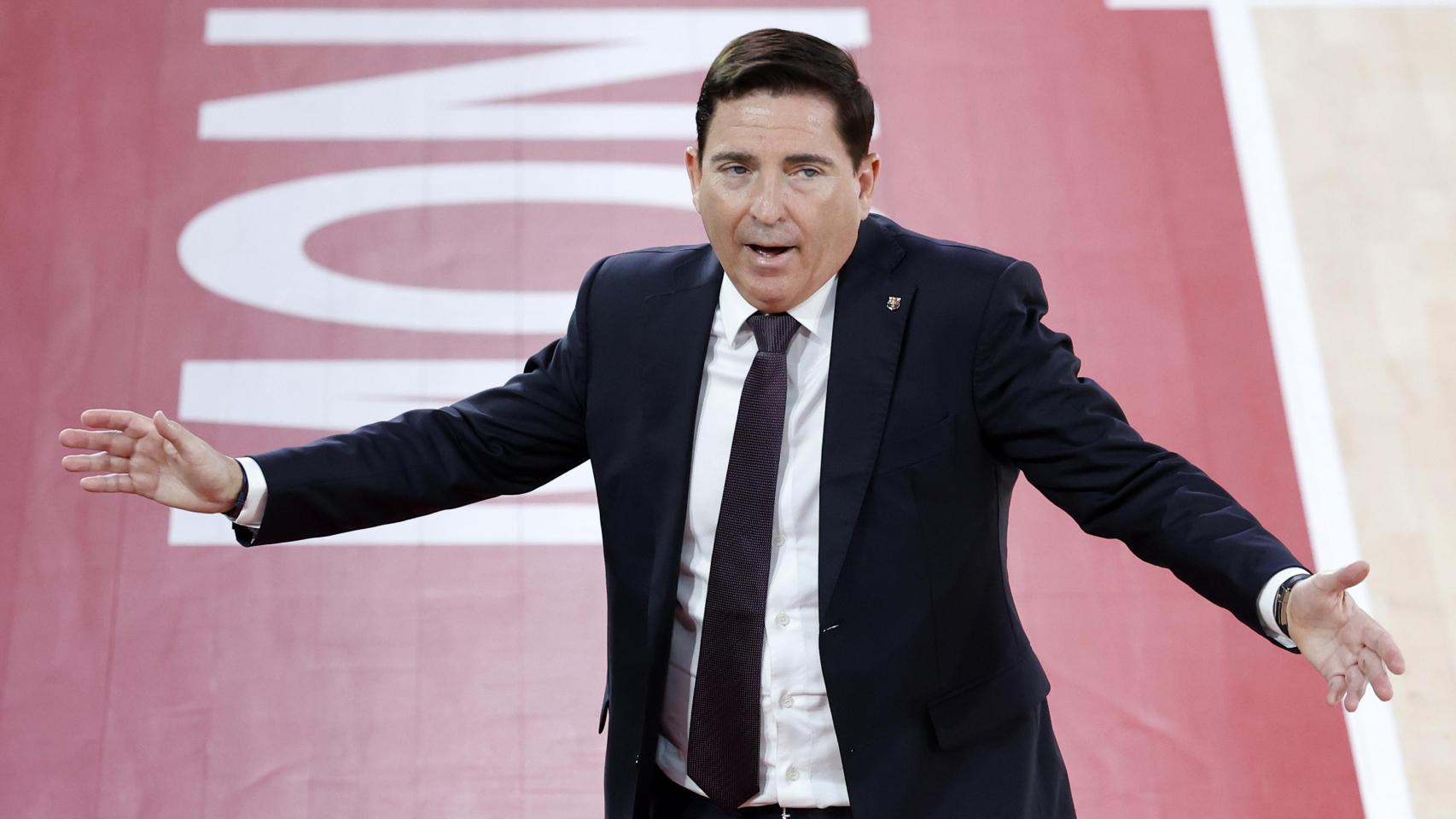 Xavi Pascual reacciona en el Mónaco-Barça de basket de la Euroliga