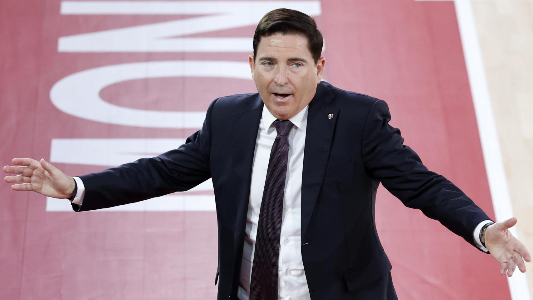 Xavi Pascual reacciona en el Mónaco-Barça de basket de la Euroliga