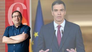 Alejandro Tercero y una imagen del presidente del Gobierno, Pedro Sánchez