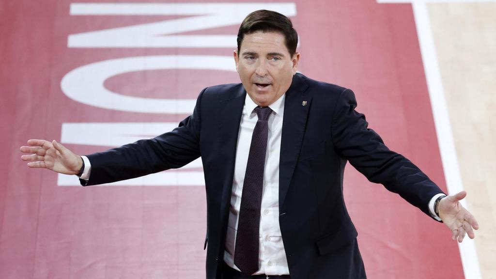 Xavi Pascual reacciona en el Mónaco-Barça de basket de la Euroliga
