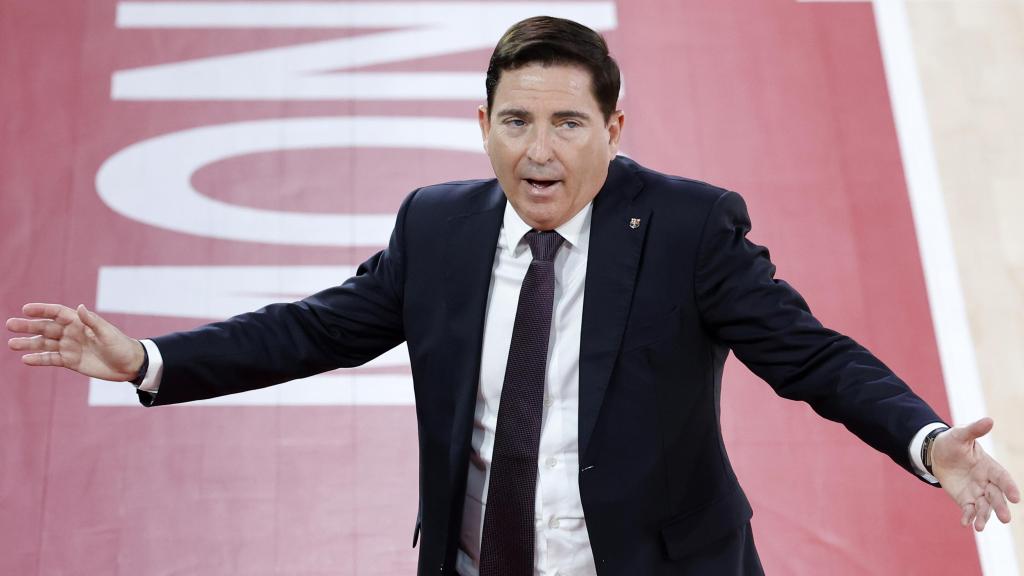 Xavi Pascual reacciona en el Mónaco-Barça de basket de la Euroliga
