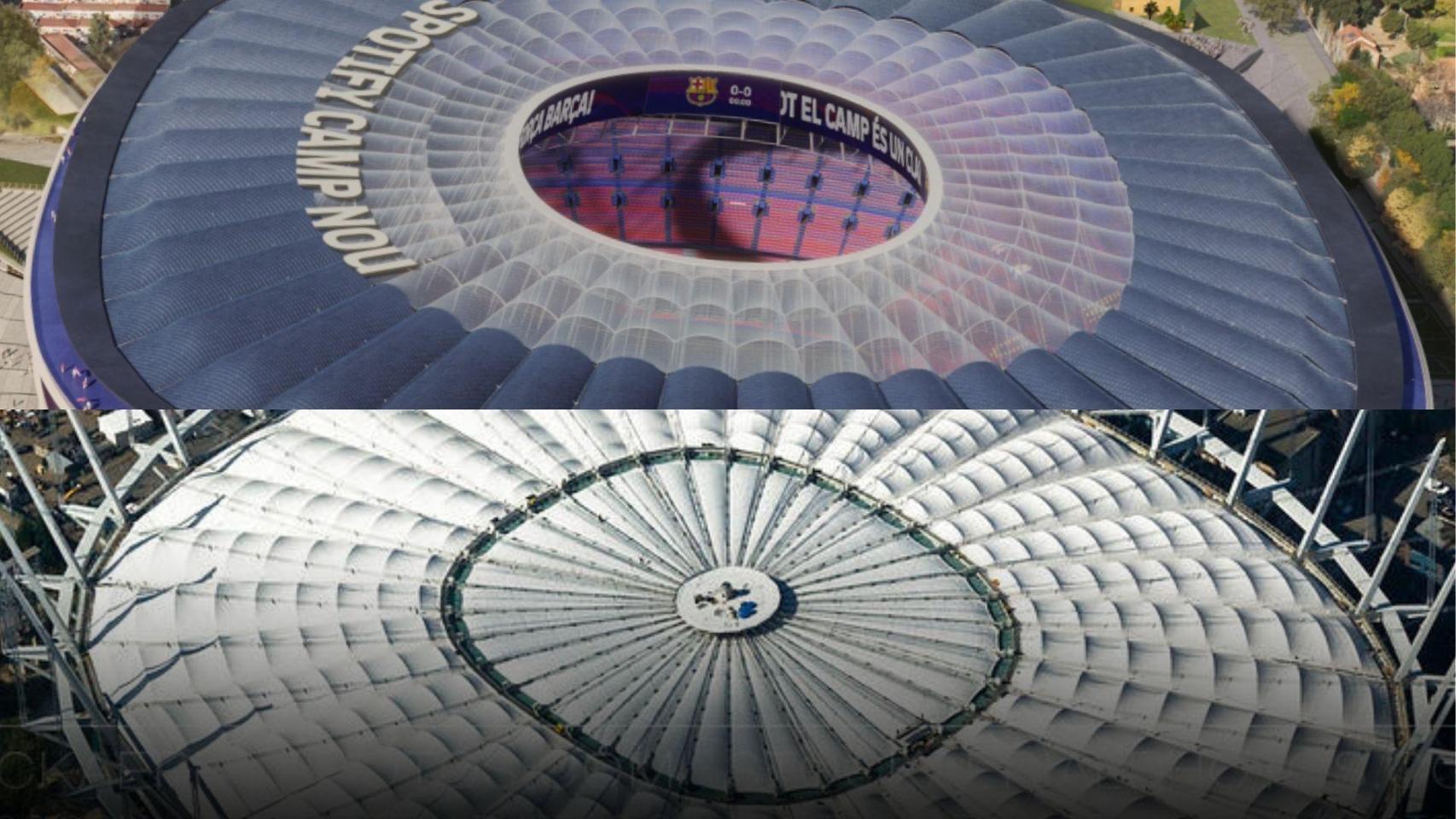 Las cubiertas del Spotify Camp Nou y el BC Place Vancouver en un montaje
