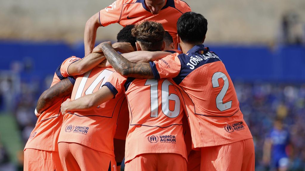 Los jugadores del Barça celebran el gol de Rashford al Getafe
