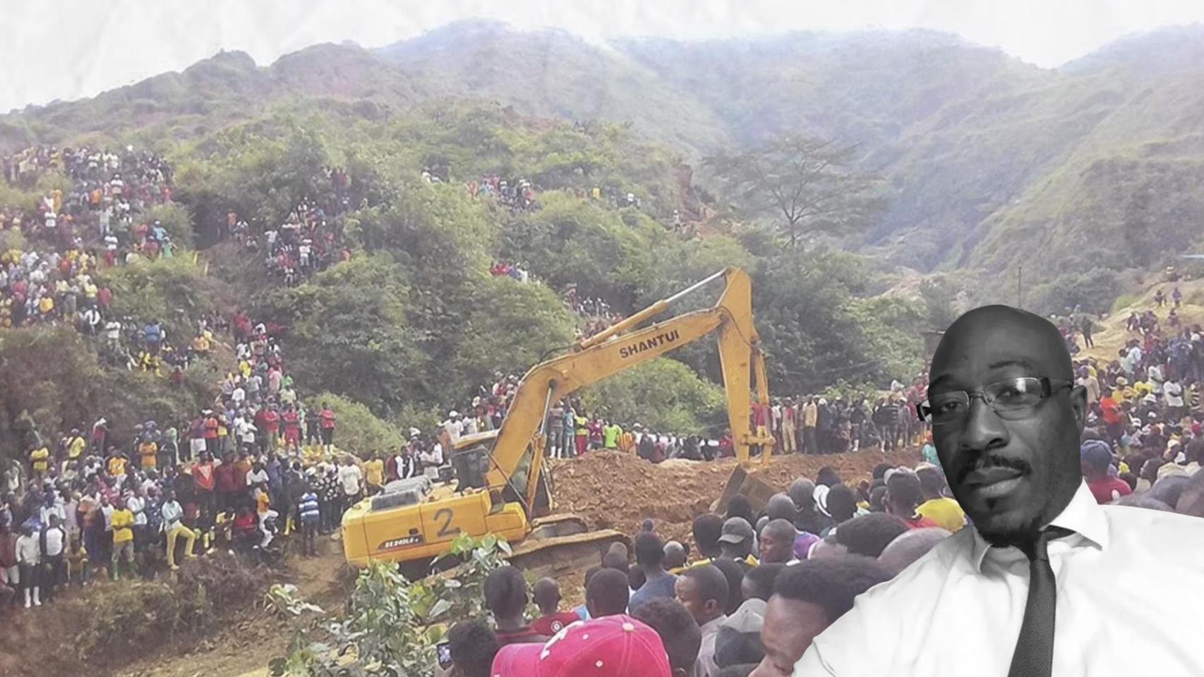 Fotomontaje de Moussa Togola Traore y una mina africana