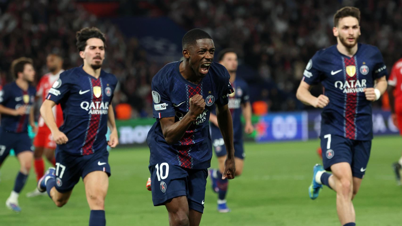 Ousmane Dembelé celebra un gol en el PSG-Bayern de Múnich de las semifinales de la Champions League 2025-26