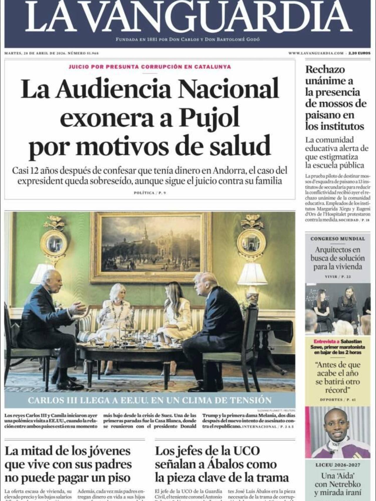 Portada de 'La Vanguardia' del 28 d'abril