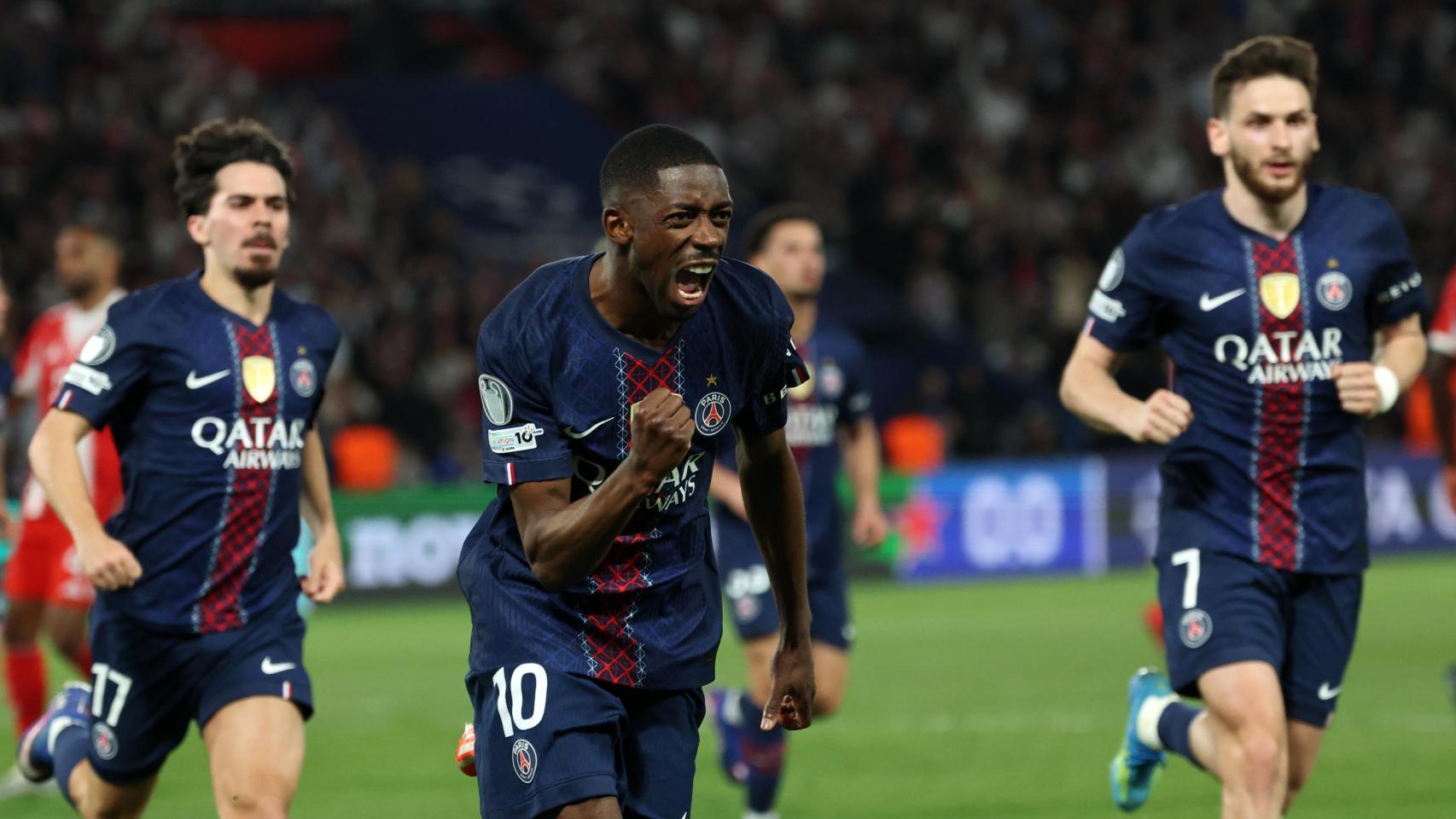 Ousmane Dembelé celebra un gol en el PSG-Bayern de Múnich de las semifinales de la Champions League 2025-26
