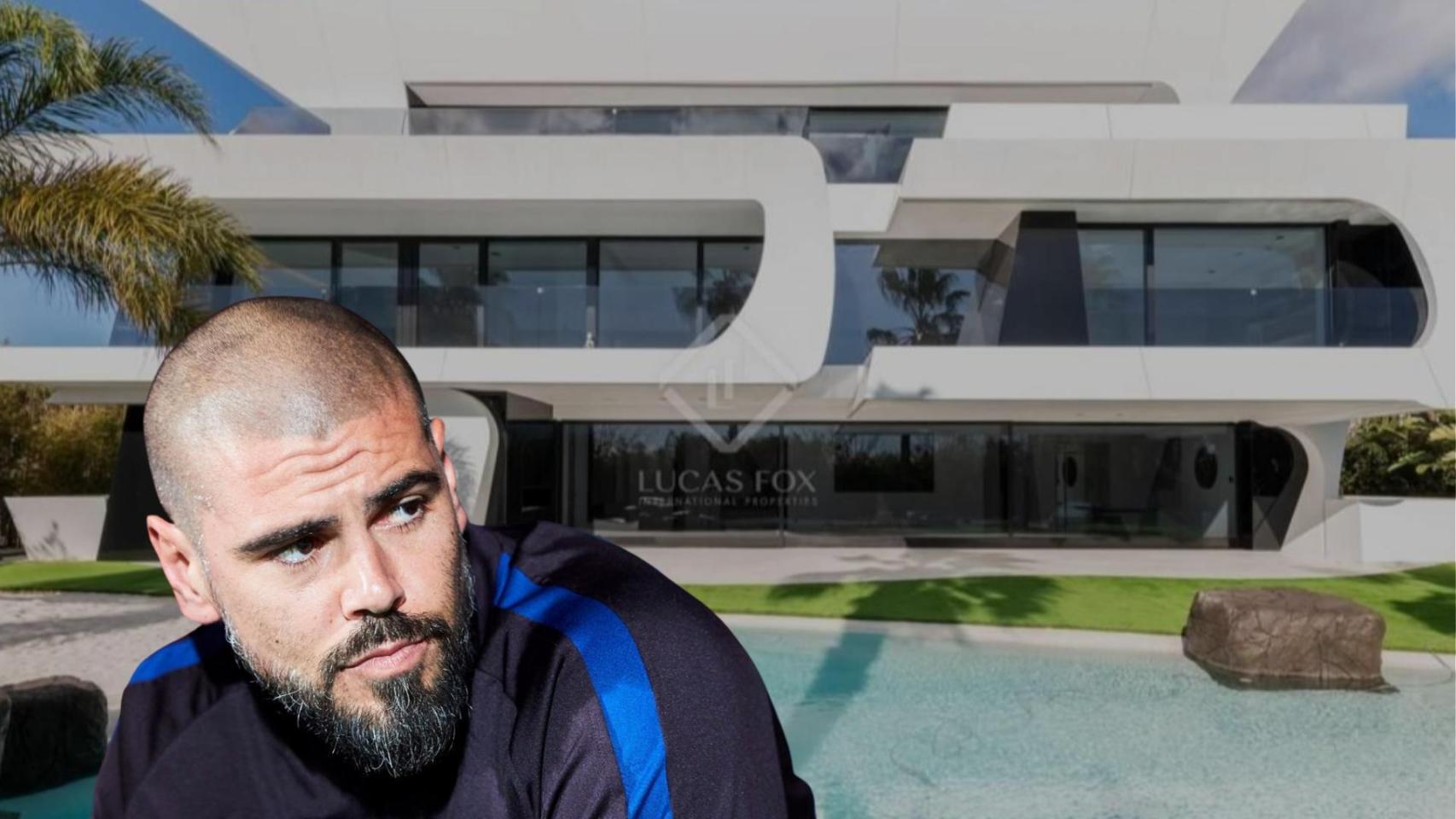 Víctor Valdes con su mansión de fondo en un fotomontaje