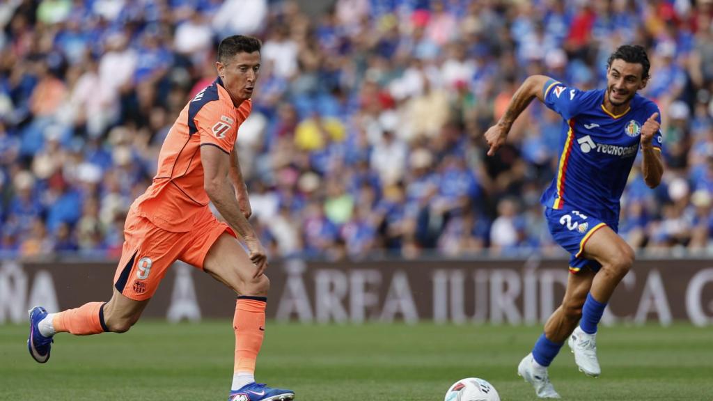 Robert Lewandowski, en el partido Getafe-Barça de Liga