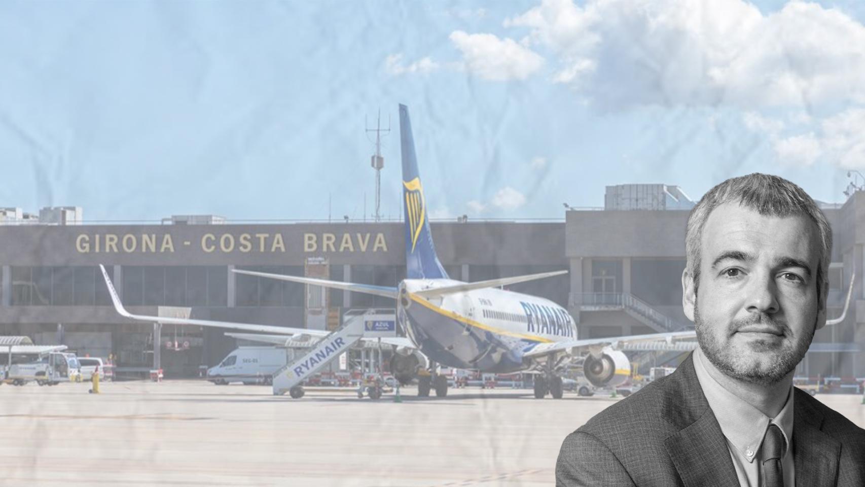 Fotomontaje de Maurici Lucena con el aeropuerto de Girona detrás