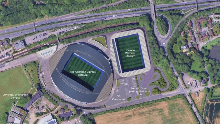 Un render del nou estadi del Brighton & Holve Albion al costat de l'Amex Stadium