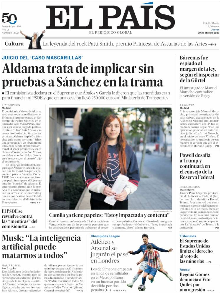 Portada de 'El País' del 30 abril