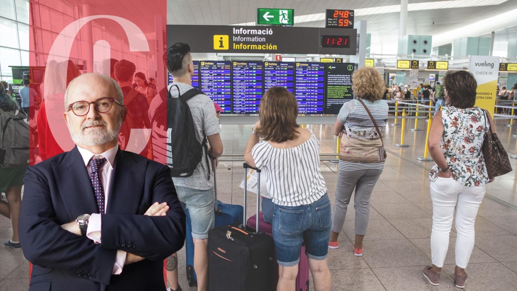 Fotomontaje de personas en un aeropuerto