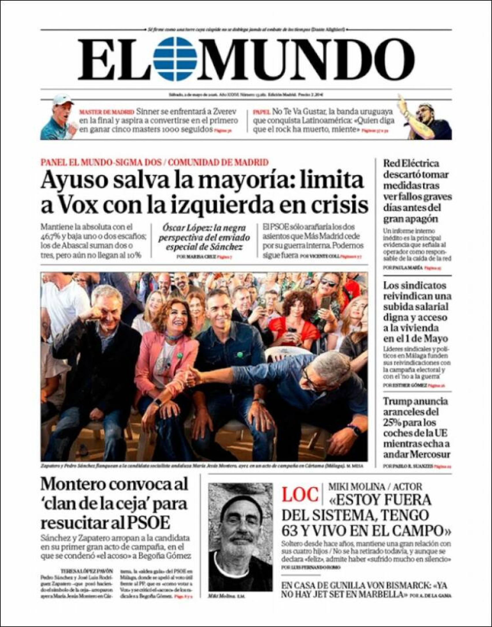Portada de 'El Mundo' a 2 de maig