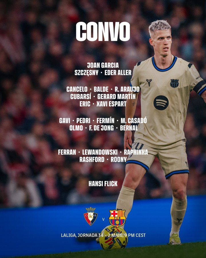 Convocatòria de Hansi Flick per al partit entre Osasuna i Barça.