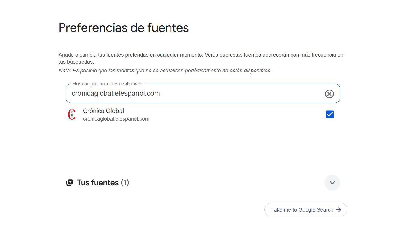 La nueva funcionalidad de Google para añadir tus medios favoritos como fuente de información